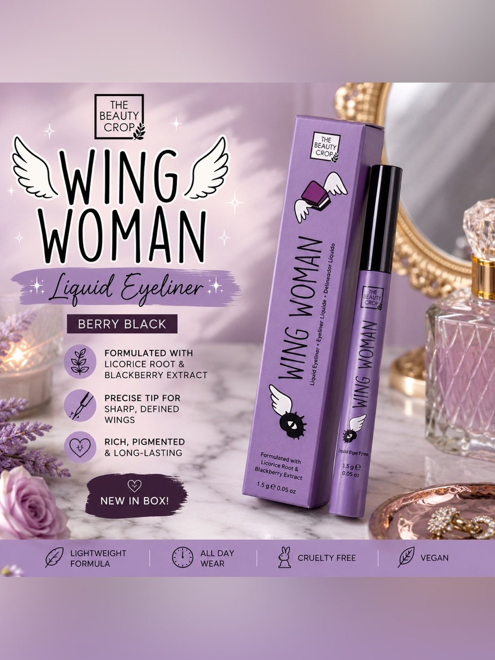 The Beauty Crop Wing Woman Liquid Eyeliner Berry Black NIB